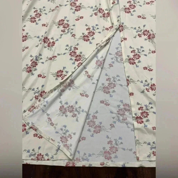 WAYF Alexa Short Sleeve Front Slit Midi Dress Ivory Whisper Pink Floral 1X NWT - Picture 7 of 14